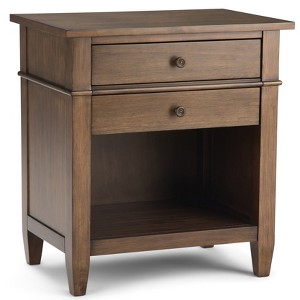 Vynxaria Transitional 2-Drawer Bedside Table - Rustic Natural Aged Brown, 16"D x 24"W x 26"H, Solid Wood, Antique Bronze Handles - 1 of 4