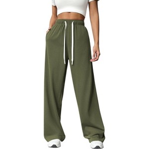 PINSPARK Wide Leg Sweat Pants for Womens High Waisted Baggy Sweatpants Casual Drawstring Workout Pants with Pockets - 1 of 4