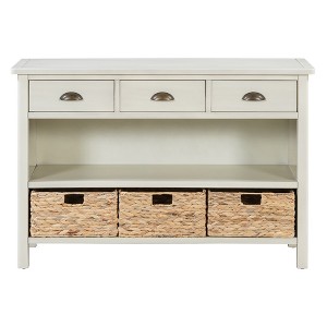 PDTEND 32" Vintage Console Table with Drawers and Water Hyacinth Woven Baskets - 1 of 4