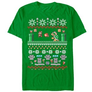 Men's Nintendo Ugly Christmas Mario and Bowser T-Shirt - 1 of 4