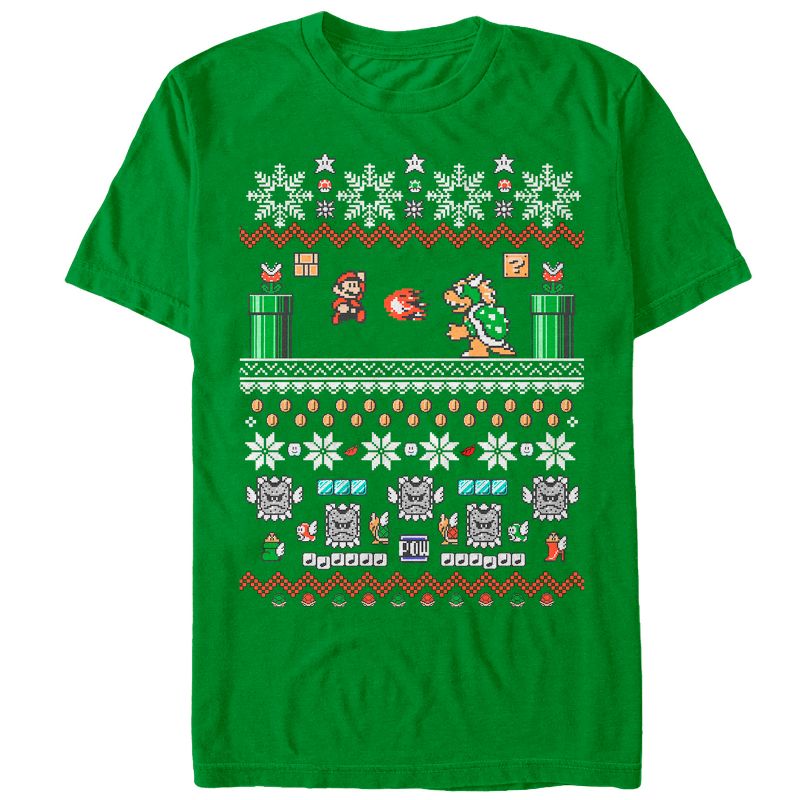 Men's Nintendo Ugly Christmas Mario and Bowser T-Shirt, 1 of 5