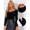 Allegra K Women's Velvet Contrast Lace V Neck Long Sleeve Elegant Top - 2 of 4