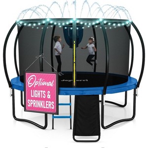 Joyberri Trampoline - ASTM Certified, 8-16ft for kids & adults. Anti-rust, with enclosure net, ladder, LED lights & sprinkler. Safe & fun! - 1 of 4