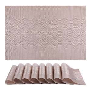 REGALWOVEN Farmhouse Placemats Set of 6 Plastic Placemats for Dining Table Decor Washable Kitchen Table Mat with Rhombic Pattern - 1 of 4