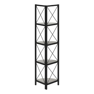 Monarch Specialties Bookshelf Bookcase Etagere Corner 4 Tier 60InchH Office Bedroom Metal Laminate Grey Black Contemporary Modern - 1 of 4