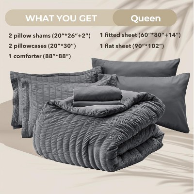 Der Rose BALHAM TRADE-7 Pieces Queen Seersucker All Season Luxury Bed in a Bag for Bedroom Bedding Set Hot Pink-Queen 88"x 88" — фото 2