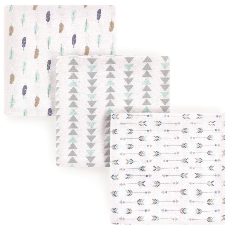 Luvable Friends Baby Boy Cotton Flannel Receiving Blankets, Boy Feathers 3-Pack, One Size, 1 of 3
