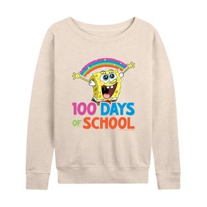 Women's - SpongeBob SquarePants - 100 Days Of School Spongebob Lightweight French Terry Wide Neck Long Sleeve Shirt - 1 of 4
