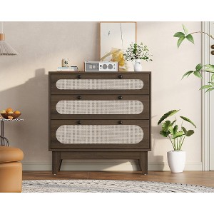 Rattan 3 Different Drawer Dresser for Bedroom,Natural Modern Closet Dresser with Wooden, Handles and Wooden Legs, Equipped with Anti-Tip Kits - 1 of 4