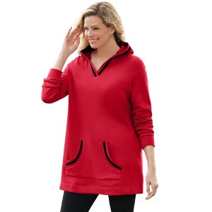 Woman Within Plus Size V-Neck Hoodie Sweatshirt - 1 of 4