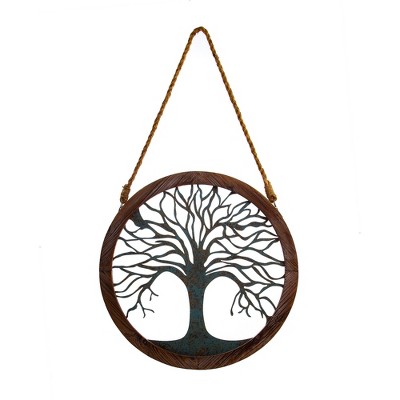 18"x18" Rustic Round Wood and Patina Decorative Tree Wall Decor Brown - Patton Wall Decor