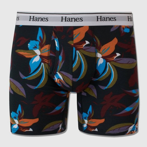 Hanes Originals Premium Men's Floral Print Boxer Briefs - Black/blue ...