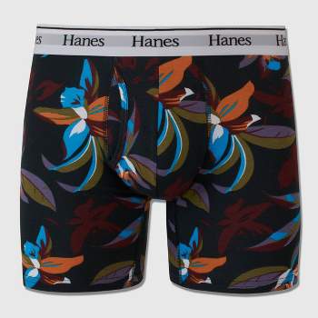 Hanes Originals Premium Men's Floral Print Boxer Briefs - Black/Blue