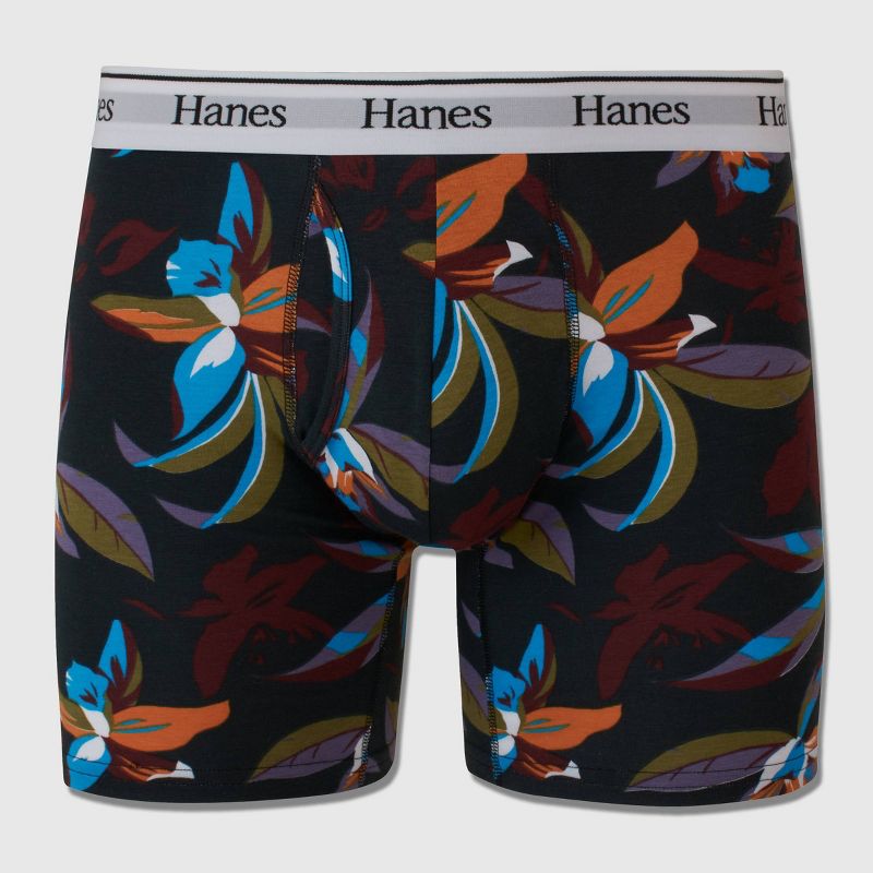 Hanes Originals Premium Men's Floral Print Boxer Briefs - Black/Blue, 1 of 4
