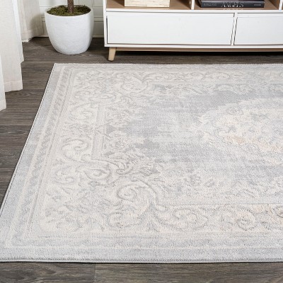 Ivory and Gray Medallion Synthetic 8' x 10' Area Rug