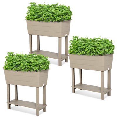 Aoodor  3Pcs Elevated Raised Planter Box with Legs,Storage Space,Plastic Drainage Plug & Water Level Indicator