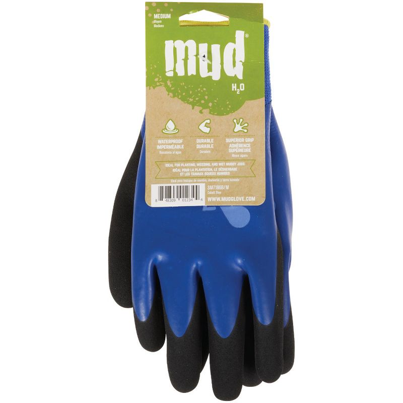 Mud Gloves  H2O Women's Medium Latex Coated Polyester Cobalt Blue Garden Glove SM7186B/M, 2 of 3