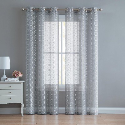 Kate Aurora 2 Piece Extra Long Metallic Sheer Grommet Top Window Curtain Panels