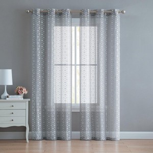 Kate Aurora 2 Piece Extra Long Metallic Sheer Grommet Top Window Curtain Panels - 1 of 2