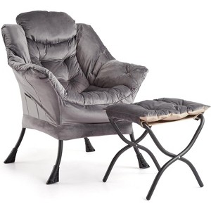 Lazy Chair with Ottoman, Large Lounge Accent Chair, Comfy Armchair with Folding Footrest,Reading Armchair with Side Pocket - 1 of 4