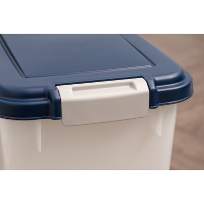 Navy and Pearl 47 Qt Airtight Plastic Pet Food Container with Casters