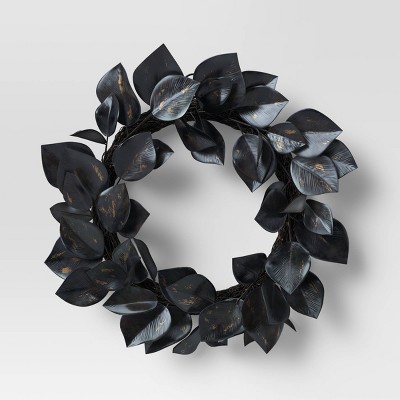 18" Artificial Leaf Wreath Black - Threshold™