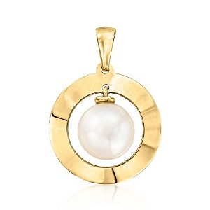 Ross-Simons 8-8.5mm Cultured Pearl Pendant in 14kt Yellow Gold Size 0.88 - 1 of 3
