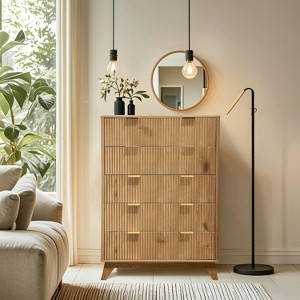 Jojoka Fluted 5 Drawers Dresser, Modern Chest of Drawers with Anti-Tipping Device for Bedroom - 1 of 4