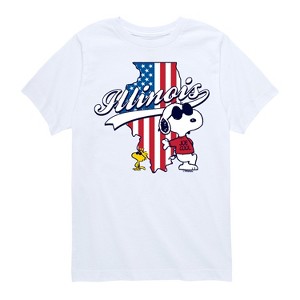 Boys' - Peanuts - Illinois American Flag Snoopy And Woodstock Short Sleeve Graphic T-Shirt - 1 of 4