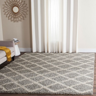 Ivory and Grey Handmade Synthetic Shag Rug, 11' x 15'