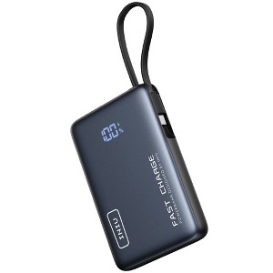 INIU Pocket Power 10000 mAh PD 20W Fast Charging Power Bank with Built-in USB-C Cable - Black - 1 of 4
