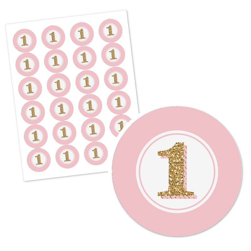 Big Dot of Happiness 1st Birthday Girl - Fun to be One - First Birthday Party Circle Sticker Labels - 24 Count, 2 of 5