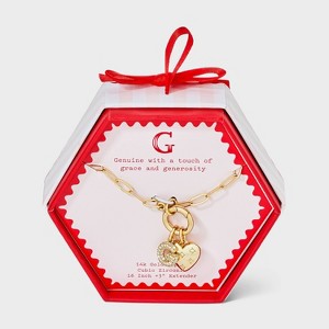 14K Gold Dipped Cubic Zirconia Puffy Heart Charm Initial Necklace - A New Day™ Gold - 1 of 4
