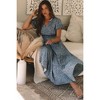 Amaryllis Women's Smocked Waist Maxi Dress Short Puff Sleeves V-Neck Floral Print Tiered Skirt Flowy Casual Dress - 2 of 4