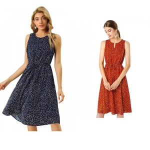 Allegra K Women's Printed Split Neck Drawstring Waist Sleeveless A-Line Floral Midi Dress 2 Packs - 1 of 4