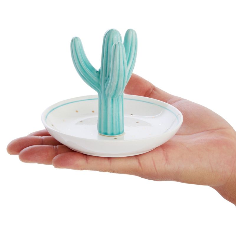 Okuna Outpost Cactus Ring Holder For Jewelry, Organizer Dish for Women, Wedding Decor, Birthday Gift, Earrings, Necklace, Bracelet (Teal, 5x4 in), 4 of 9