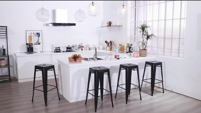 Yaheetech 30'' Black Metal Backless Stackable Bar Stools Set of 4