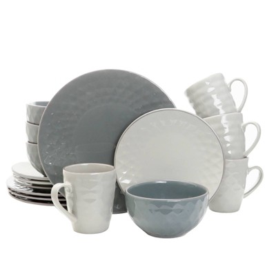 16pc Stoneware Mutli-Diamond Dinnerware Set Gray - Elama