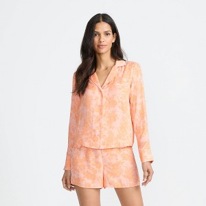 Lands' End Women's Plus Size Matte Satin 2 Piece Pajama Set - Long Sleeve Top and Shorts - 1 of 4