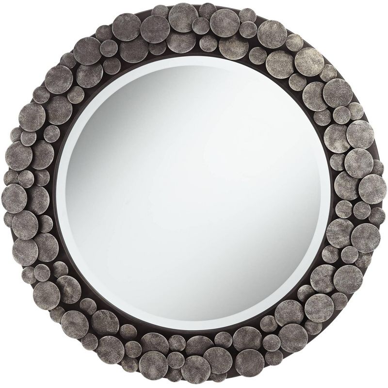 Uttermost Rolin Round Vanity Wall Mirror Industrial Rustic Staggered Nail Head Frame 32 3/4" Wide for Bathroom Bedroom Living Room Office House Home, 1 of 7