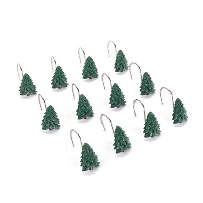 Lakeside Camp Site Evergreens Ceramic Shower Curtain Hooks - Set of 12