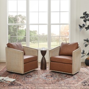 KINWELL 100% Top Grain Genuine Leather Swivel Armchair, Set of 2 - 1 of 4