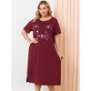 Agnes Orinda Women's Plus Size Soft Knit Cute Cat Print Short Sleeve Split Hem Pockets Midi Sleep Shirts Nightgowns - 2 of 4