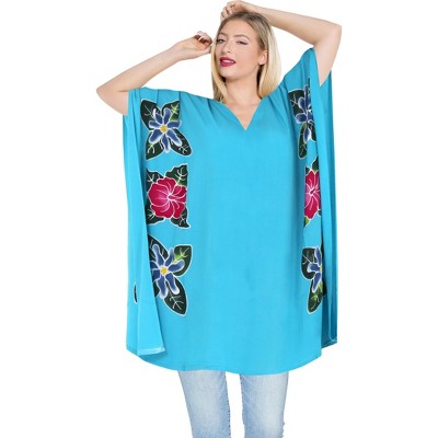 LA LEELA Women's Summer Vacation Oversized Beachwear Swim Suit Loose Party Bathing Suit Cover Ups 1X-2X Blue, Floral