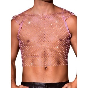 INSPIRE CHIC Men's Festival Fishnet Sheer Sparkly Rhinestone Tank Tops - 1 of 4