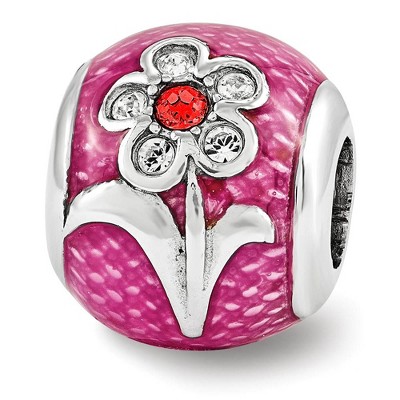 Black Bow Jewelry Sterling Silver & Pink Enameled with Crystals Flower Bead Charm