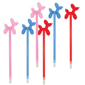 Balloon Dog Pens (6 Pack) - Fun Party Favor, Black Ink, 2" Topper (Red, Pink, Blue) - 1 of 4