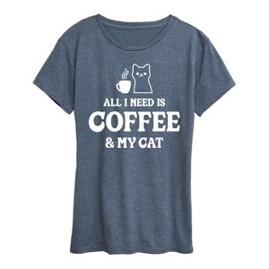 Women's - Instant Message - All I Need Coffee Cat Short Sleeve Graphic T-Shirt - 1 of 4