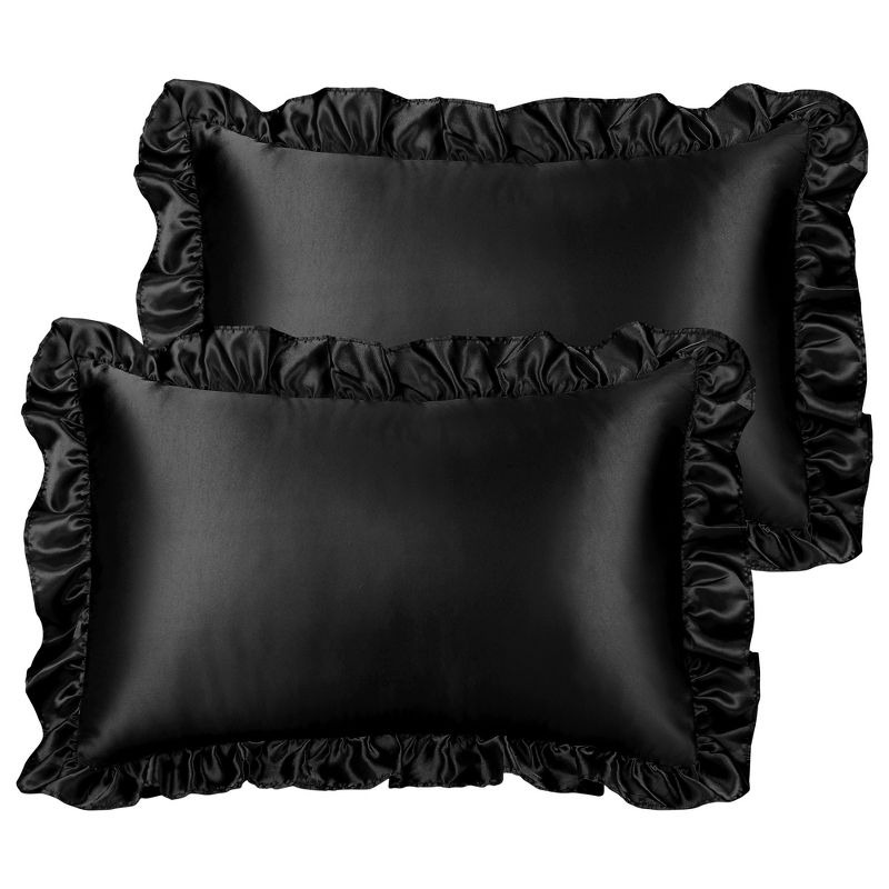 PiccoCasa Satin Retro Silky with Ruffle Luxury Envelope Closure Pillowcases 2 Pcs, 1 of 8
