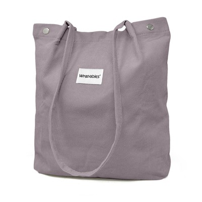 Wrapables Corduroy Tote Bag, Casual Everyday Shoulder Handbag, Lavender